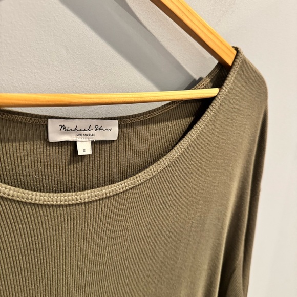 Michael Stars Nadia Mixed Fabric Satin Midi Dress in Olive Green, Size S - Picture 6 of 12